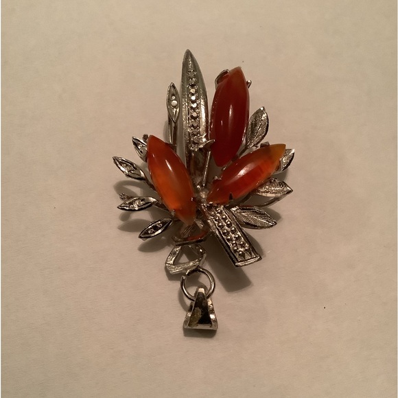 New vintage SILVER autumnal corsage pendant (carnelian?) - Picture 5 of 13